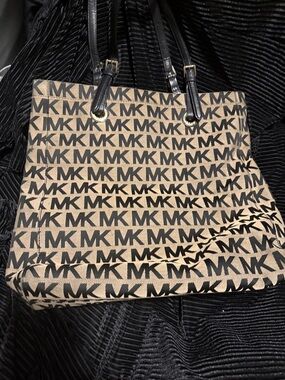 Michael Kors Black and Tan MK Logo Tote